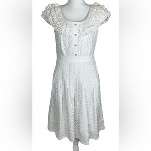 Kay Unger White Ruffle Collar Lace Fit and Flare Dress Women’s Size 10‎